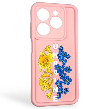 Чехол силиконовый Soft Touch с 3D принтом Украина для Tecno Spark 20C BG7n розовый (Полная защита камеры)