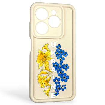 Чехол силиконовый Soft Touch с 3D принтом Украина для Tecno Spark 20C BG7n молочный (Полная защита камеры)