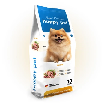 Сухой корм 10 кг для собак Миниатюрных и Мелких пород с Уткой Happy Pet