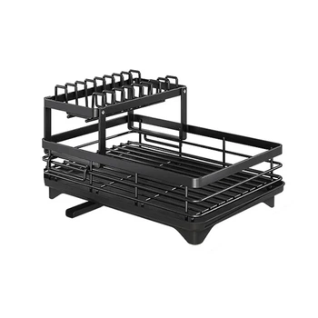 Сушилка для посуды двухуровневая BauTech 42.5 x 29.5 x 17 см с держателем для тарелок, металлическая, черная