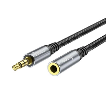 Кабель AUX Hoco UPA20, подовжувач, Jack 3.5 to Jack 3.5 (F) 2m, сріблястий
