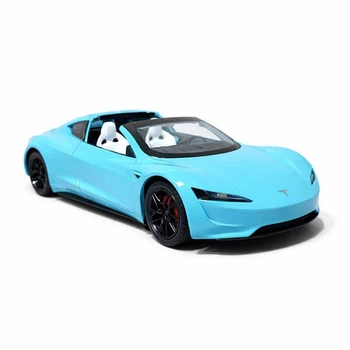 Металева іграшкова машинка Автопром Tesla Roadster 1:24 (19,5 см) — світло, звук, інерційна, блакитна