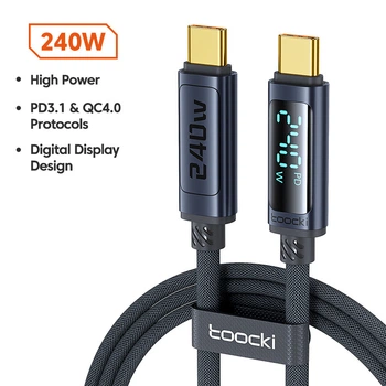 Кабель Toocki 240W Type-C/Type-C PD 3.1 з цифровим дисплеєм | Швидка зарядка 240Вт, C-C, 1м, захист смартфонів, планшетів, ноутбук