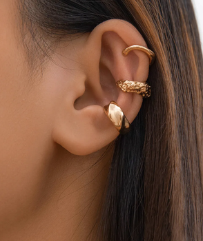 Набір кафф Fashion Jewelry 3 шт сережки без проколу золотисті (SVS)
