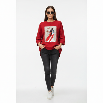 Женский свитшот oversize с вышивкой и боковыми карманами Катерина Modna KAZKA MKNK2356 - 46/48, Червоний