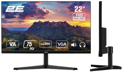 Монитор 21.5" A2222B D-Sub, HDMI, MM, VA, 75Hz 2E (teh0014224)