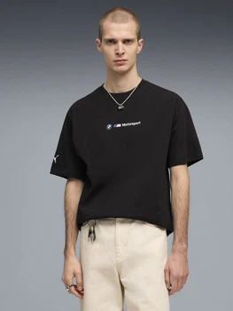 Футболка хлопковая длинная мужская Puma Sportswear 63489101 L Black с принтом (4069162317483)