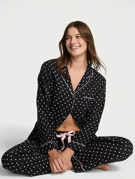 Фланелева піжама (сорочка + штани) Victoria's Secret Flannel Long Pajama Set XS Regular Чорний (2671326D)