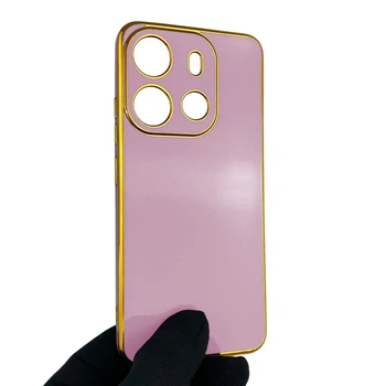 Чехол для TECNO Pop 7 (BF6) глянцевый с защитой камеры с золотой окантовкой сиреневый