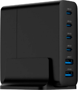 Зарядний пристрій Gembird GaN 4 x USB-C 2 x USB-A 75W Black (TA-UC-2A4C-PD75-01-BK)