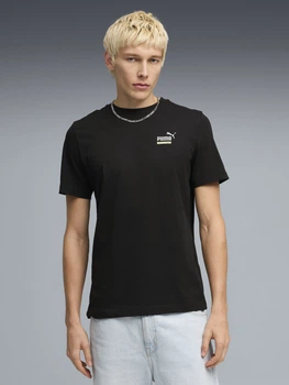 Футболка бавовняна довга чоловіча Puma Graphics 69178001 2XL Black з принтом (4069161656958)