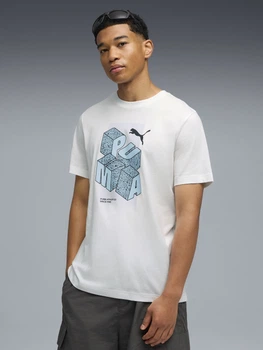 Футболка бавовняна довга чоловіча Puma Graphics 69178202 L White з принтом (4069161672651)
