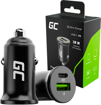 Ładowarka samochodowa Green Cell PowerRide Nano 38W USB-C USB-A PD 3.0 Black (CADM-GC-38AC)