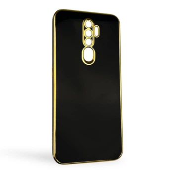 Чохол для Oppo A9 (2020) глянцевий із захистом камери із золотою окантовкою чорний
