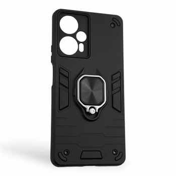 Чехол для телефона Xiaomi POCO F5 бронированный с магнитным кольцом-держателем подставкой чёрный