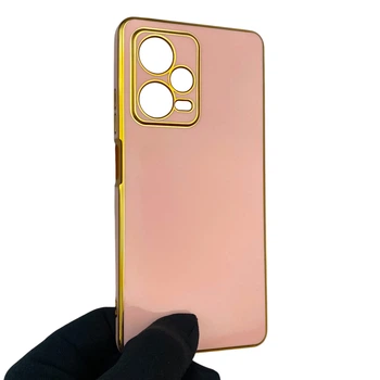 Чохол для Xiaomi Redmi Note 12 Pro Plus 5G глянцевий із захистом камери із золотою окантовкою пудровий