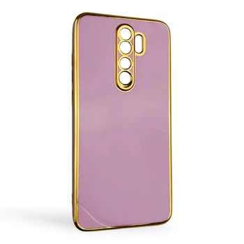 Чехол для Xiaomi Redmi Note 8 Pro глянцевый с защитой камеры с золотой окантовкой сиреневый