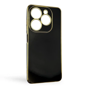 Чехол для TECNO Spark Go 2024 (BG6) глянцевый с защитой камеры с золотой окантовкой черный