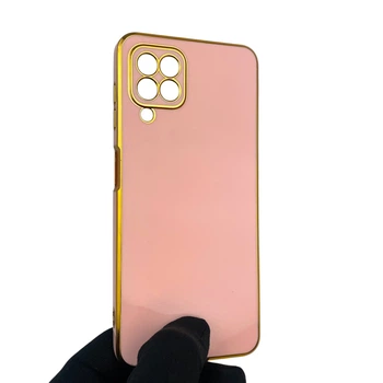 Чохол для Samsung Galaxy A22 4G (SM-A225F) глянцевий із захистом камери із золотою окантовкою пудровий