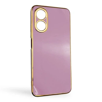 Чехол для OPPO A17k глянцевый с защитой камеры с золотой окантовкой сиреневый