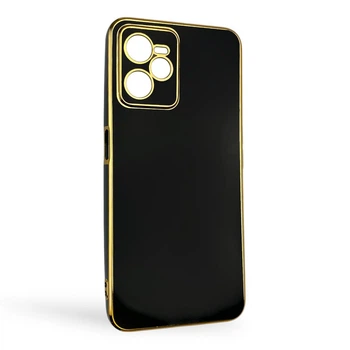 Чохол для Realme C35 глянцевий із захистом камери із золотою окантовкою чорний