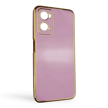 Чохол для OPPO A96 (4G) глянцевий із захистом камери із золотою окантовкою бузковий