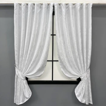 Комплект (2шт. 1,3х1,7м.) коротких штор із жакарда, колекція "Мармур Al1". Колір білий. Код 1300ш 35-0403