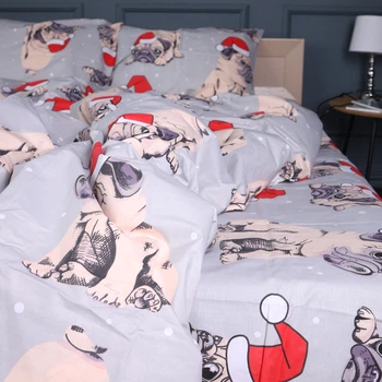 Простынь MirSon Бязь 17-0599 New Year's pug Grey 150 х 220 см (2200007958337)