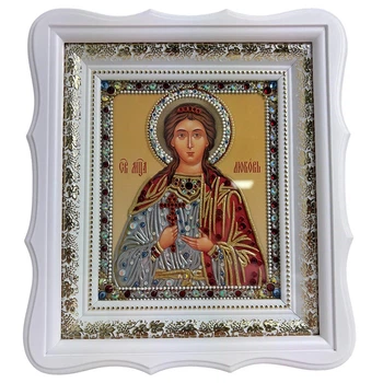Икона "Святая мученица Любовь" на стекле в белой раме 26x23 см