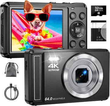 Цифровая камера 4K 64 МП с SD-картой 32 ГБ