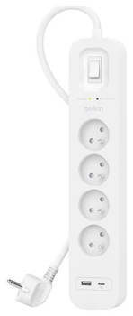 Listwa zasilająca Belkin SurgePlus 525J 4-port + 1 x USB-A +1 x USB-C 2 m White (SRB001ca2M)