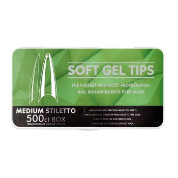Гелевые типсы Soft Gel Tips прозрачные Medium Stiletto #1 500 шт