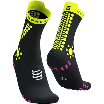 Носки компрессионные высокие Compressport Pro Racing Socks V4.0 Trail Black/safe yellow/neo pink M (100035174)