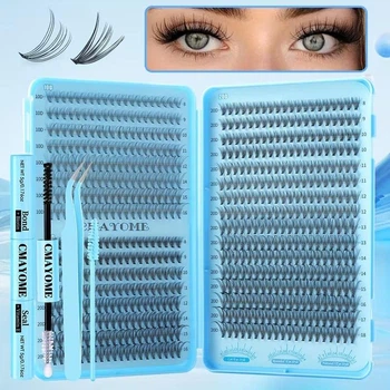 Накладные ресницы пучками 640 шт, большой набор от 10D до 20D разной длинны 8-18 мм с клеем и с инструментами