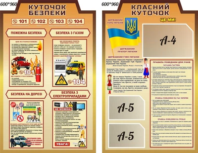 Комплект пластикових стендів «Куточок безпеки та Класний куточок» (Арт0958)