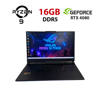 Игровой ноутбук Б-класс Asus ROG Strix SCAR 17 G733PZV / 17.3" (2560x1440) IPS / AMD Ryzen 9 7945HX (16 (32) ядра по 2.5 - 5.4 GHz) / 16 GB DDR5 / 512 GB SSD M.2 / nVidia GeForce RTX 4080, 12 GB GDDR6X, 192-bit / WebCam б/у