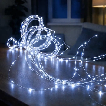 Гирлянда роса Конский хвост, 3 м, 300 LED, на батарейках и USB, Холодный белый