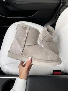 Жіночі угг Міні Замш Світло Сірі Змійка та Лак Пьятка UGG Mini Light Grey Suide Zipper (39, бежевый)