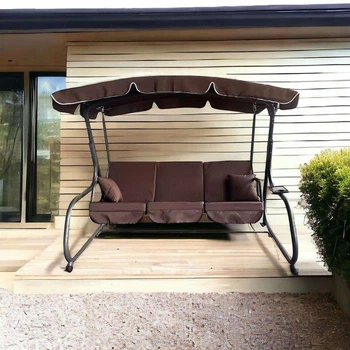 Садовые качели IdealGarden, 3‑местные, коричневые металл + ткань, 220×130×175 см, 260 кг