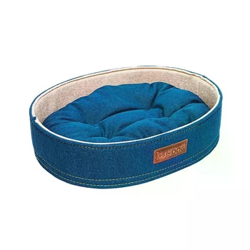 Лежак бортик овальний HiDOG JEANS для собаки або кота 34×45×10 см, м’яка лежанка з бортиками