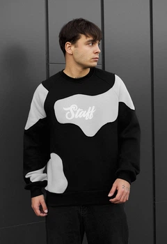 Свитшот мужской стаф черный светло-серый оверсайз на флисе Staff ws black & light gray oversize fleece XL (375539)