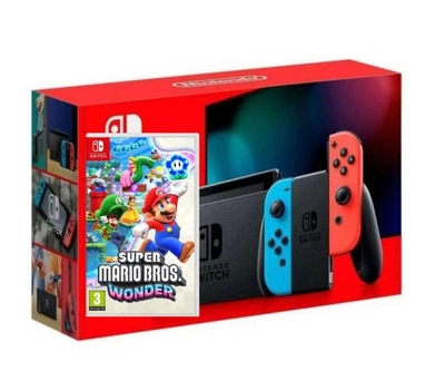 Nintendo Switch Neon Blue-Red (Upgraded version) + Игра Super Mario Bros Wonder (русская версия)