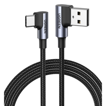 Кабель USB на Type-C Г-подібний UGREEN US176 Right Angle (1m, 3A). Gray