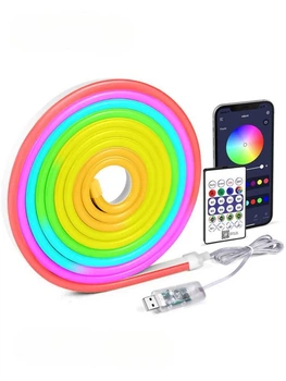 Розумна неонова RGB LED стрічка 5 м, Світлодіодна неонова RGB-стрічка USB, Bluetooth з пультом, біла (2660334341)