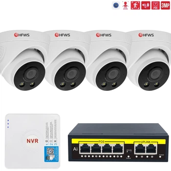 Комплект IP відеоспостереження 4 внутрішні камери 3Мп HFWVISION + відеореєстратор + PoE комутатор
