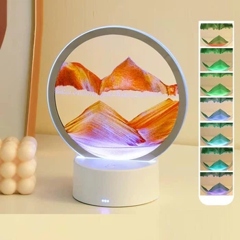 Пісочний 3D Нічник LED Sandscape, настільна лампа з рухомим піском RGB Жовтий