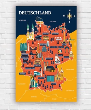 Бумажный плакат "Стилизованная карта Германии. Deutschland. Германия" 70х110 см