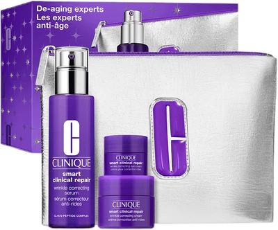 Набір для догляду за обличчям Clinique Smart Clinical Repair Косметичка + Сироватка для обличчя 50 мл + Крем для обличчя 15 мл + Крем для шкіри навколо очей 5 мл (192333275061)