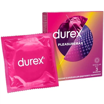 Презервативи Durex Pleasuremax ребристі з точками 3 шт.