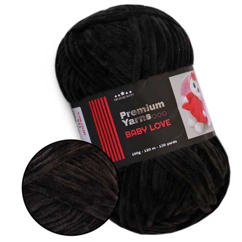 Плюшевая пряжа Premium Yarn Baby Love №311 Черная, 100% полиэстер, 100г/120м, для вязания игрушек, детской одежды, пледов, амигуруми, крючком и спицам